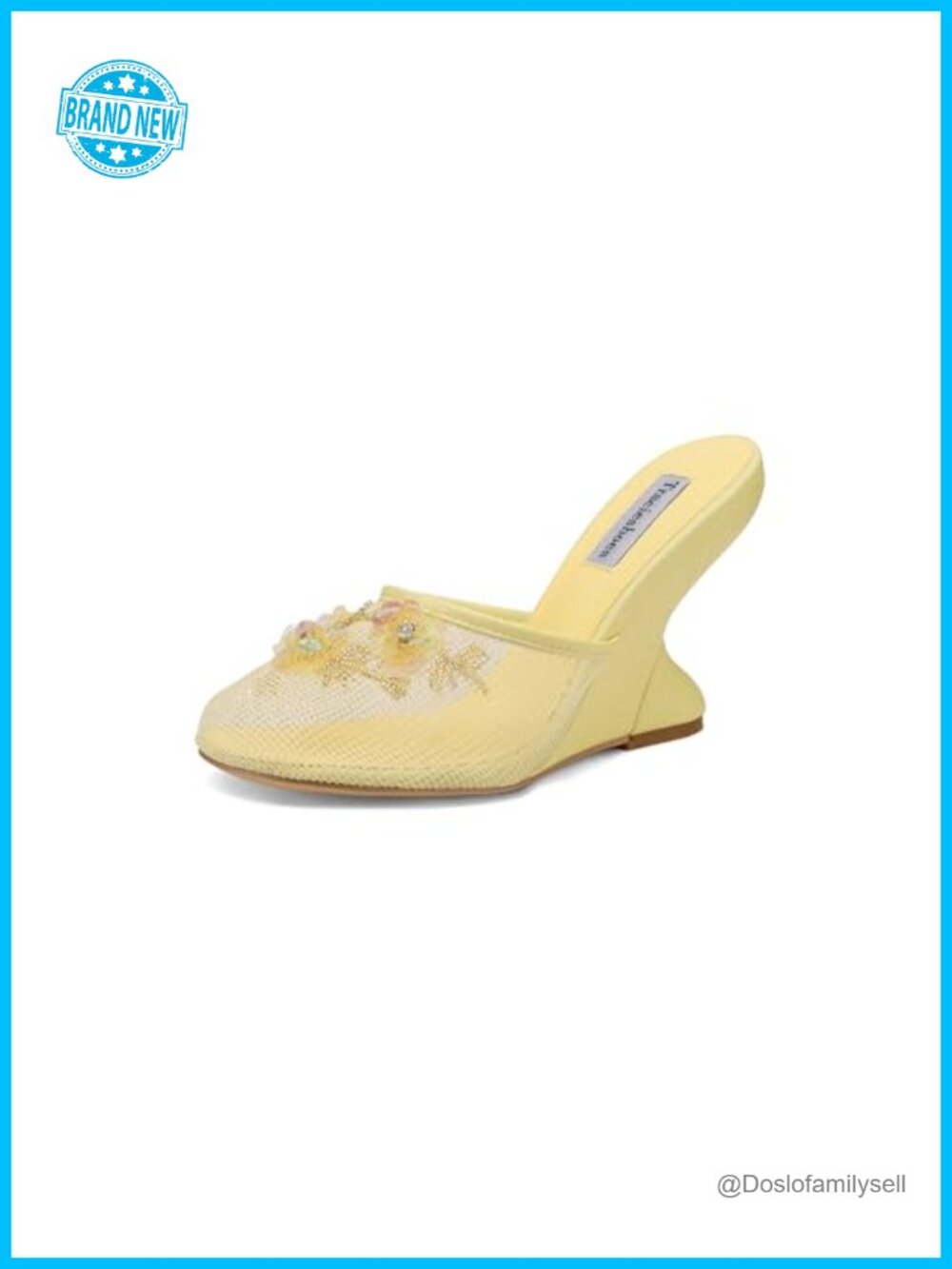 Women's Mesh Mule Slip On Sandals Floral Sequin Round Toe Wedge Heel Slides